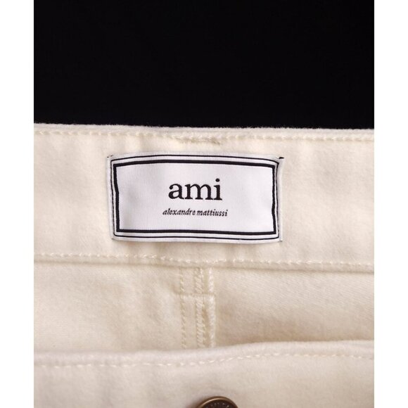 AMI Wide-Leg Brushed-Cotton Trousers Size L Mens Cream Moleskin $330 - Picture 12 of 16